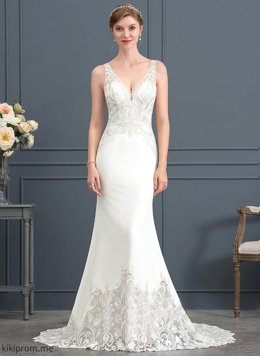 Train Wedding Dresses Dress Court V-neck Arely Wedding Stretch Trumpet/Mermaid Lace Crepe