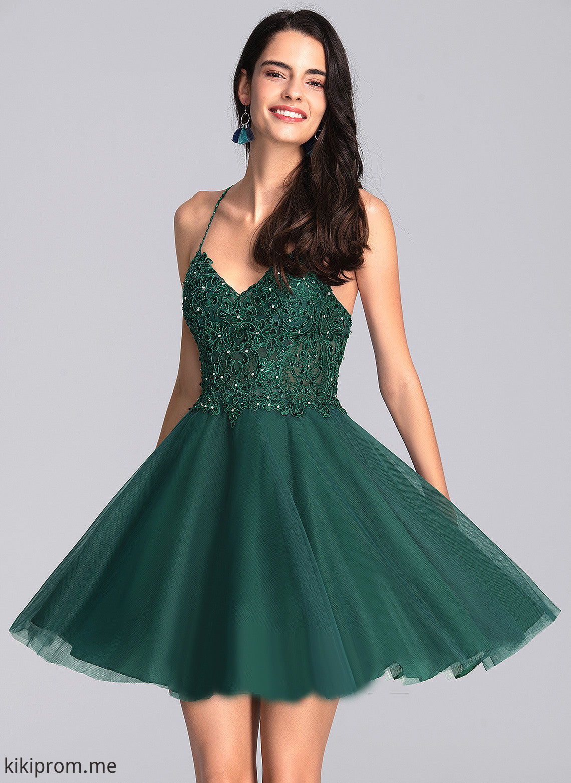 V-neck Short/Mini Tulle With Dress Homecoming Beading Maggie Sequins Homecoming Dresses A-Line