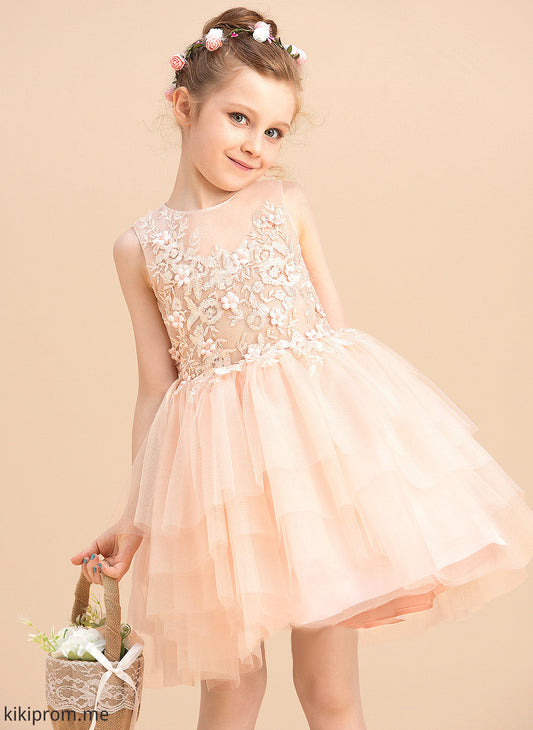 Ball-Gown/Princess Lace/Beading Flower Dress Neck Knee-length Sleeveless - Girl Scoop Tulle/Lace Ashlynn Flower Girl Dresses With