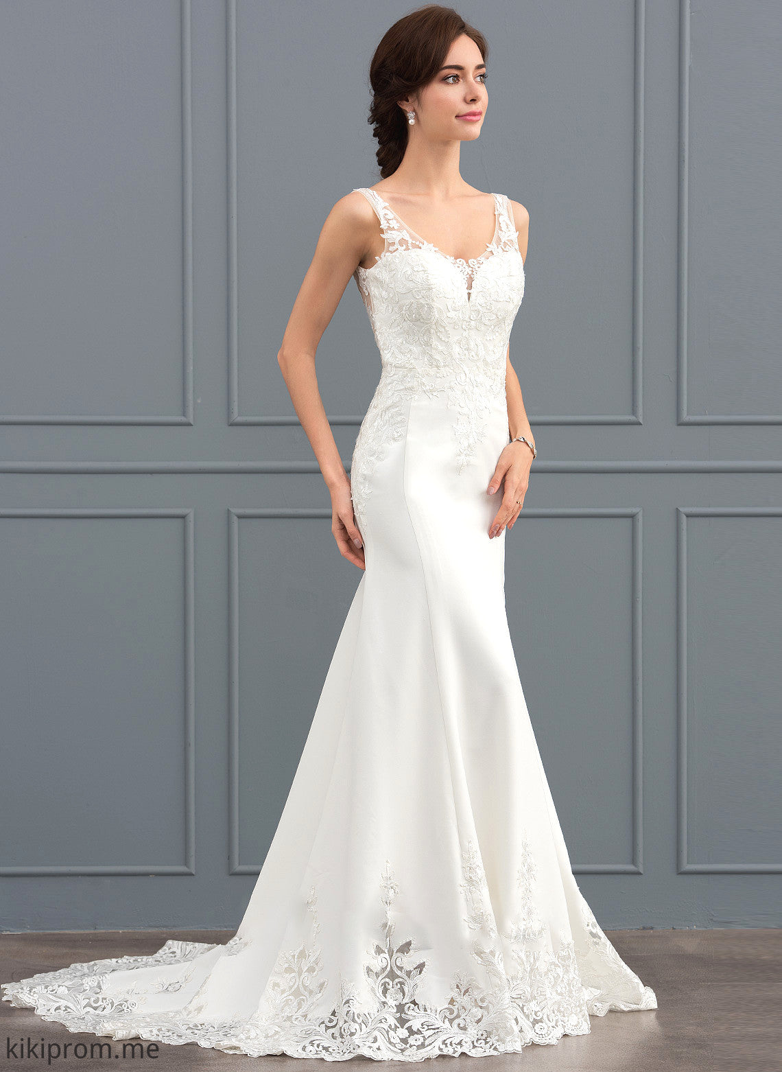 With Crepe Presley Dress Train Trumpet/Mermaid Lace Wedding Dresses Stretch V-neck Wedding Sequins Court