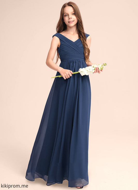 With Off-the-Shoulder Ruffles Floor-Length Jemima Chiffon A-Line Junior Bridesmaid Dresses