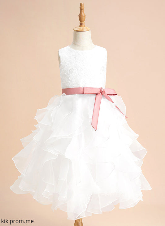 Sleeveless Dress With Neck Summer Ball-Gown/Princess Flower Tea-length Flower Girl Dresses Scoop Organza Girl Lace/Sash