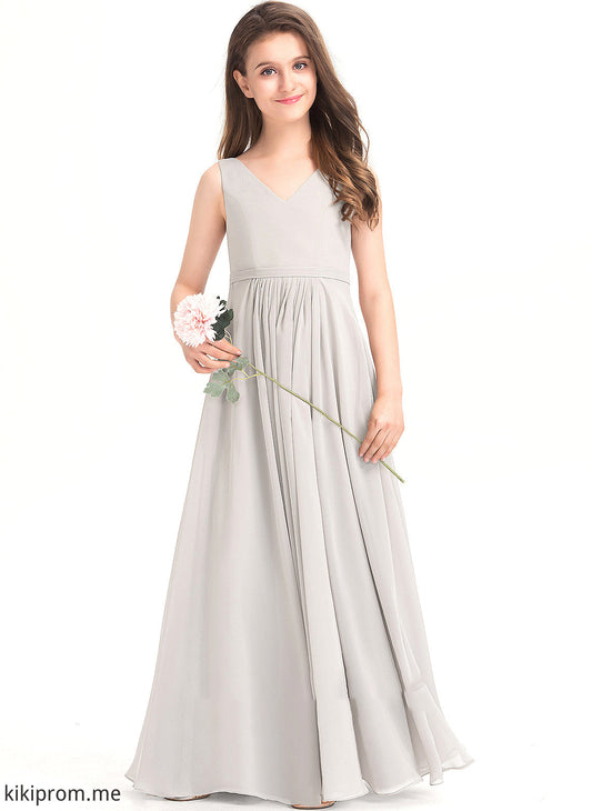 With Junior Bridesmaid Dresses Chiffon A-Line Erin Floor-Length V-neck Pockets