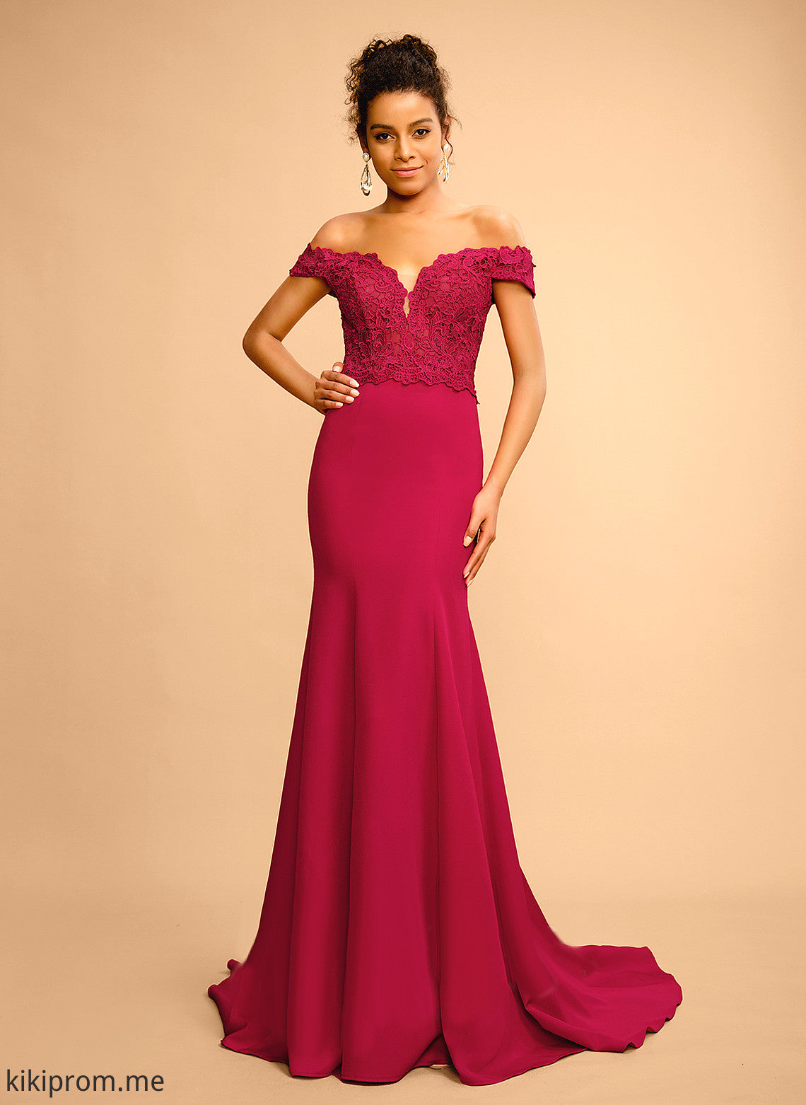 With Stretch Off-the-Shoulder Lace Kaitlin Floor-Length Sequins Prom Dresses Trumpet/Mermaid Crepe