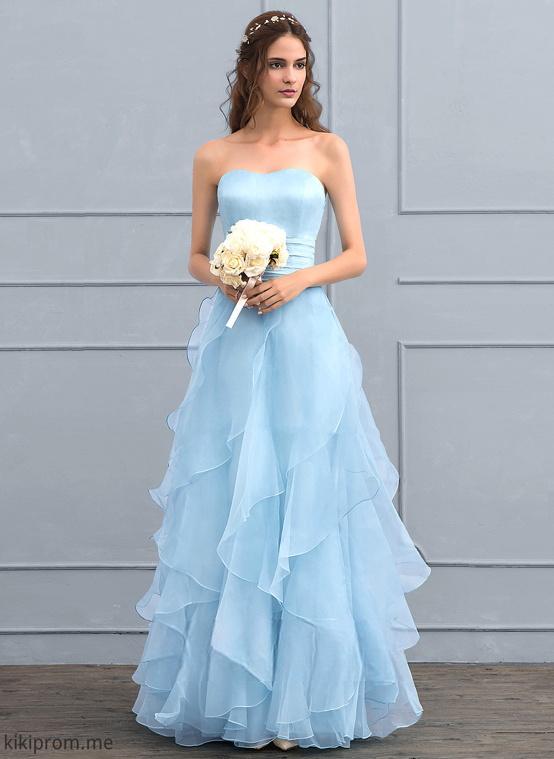 Floor-Length Ruffles Cascading With Organza Wedding Jimena Wedding Dresses Charmeuse Sweetheart A-Line Dress