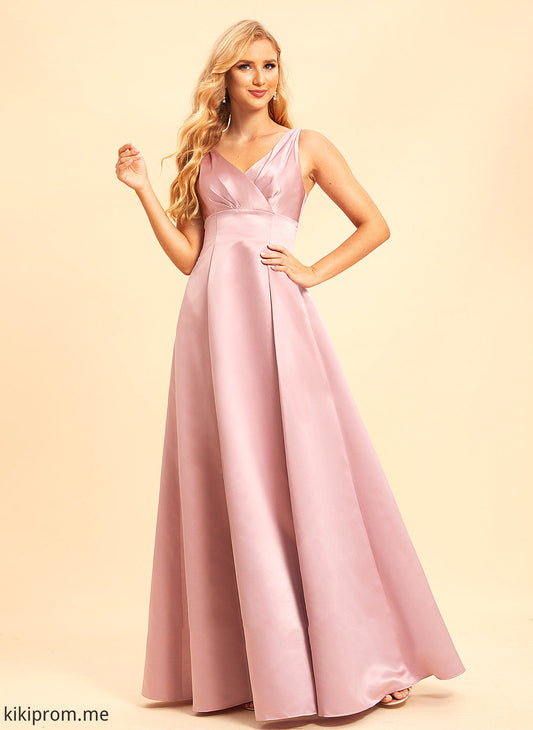 Straps A-Line Length Fabric Neckline Satin Silhouette Floor-Length V-neck Lindsey Sleeveless Floor Length Bridesmaid Dresses