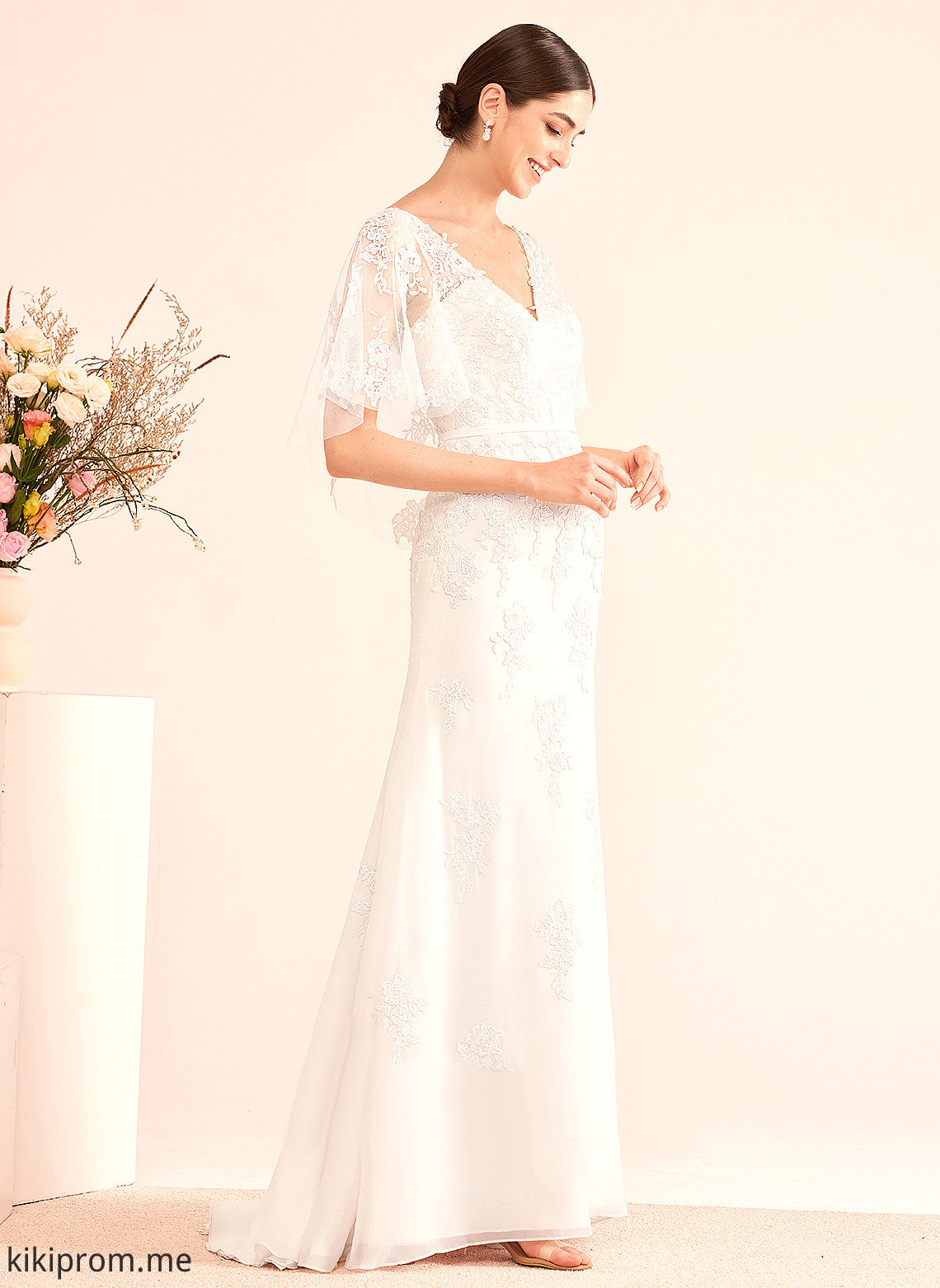 Train With Charity Dress Wedding Court V-neck Wedding Dresses Sash Chiffon Lace Trumpet/Mermaid