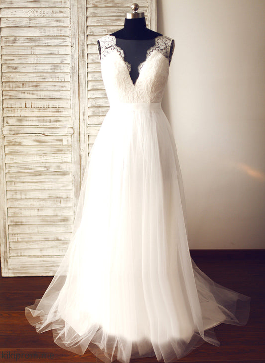 Tulle Wedding Dresses Dress Lace A-Line Cassidy V-neck Wedding Sweep Train