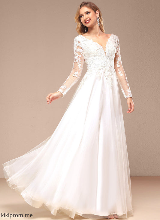 With Beading A-Line Sequins Lace Wedding Dresses Floor-Length Wedding Val Dress Tulle V-neck