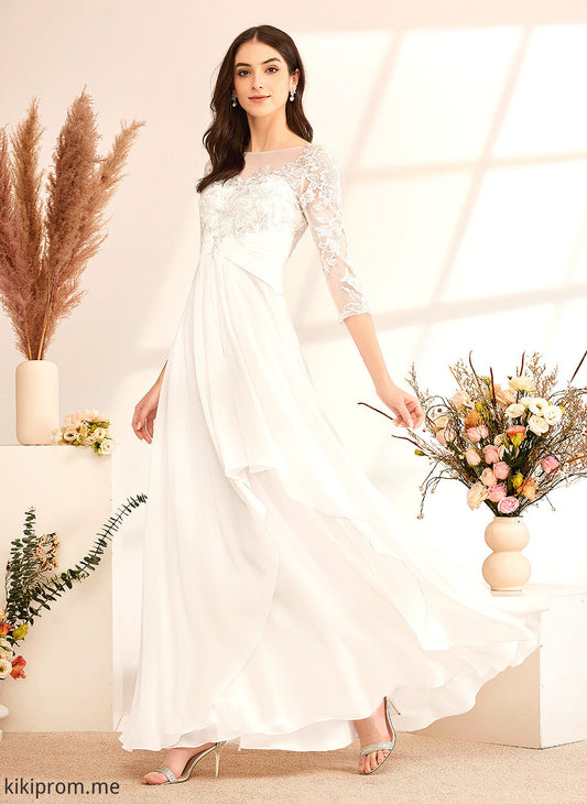 A-Line Dress Lace Wedding Beading Illusion Chiffon Wedding Dresses Floor-Length With Jaylee Ruffle