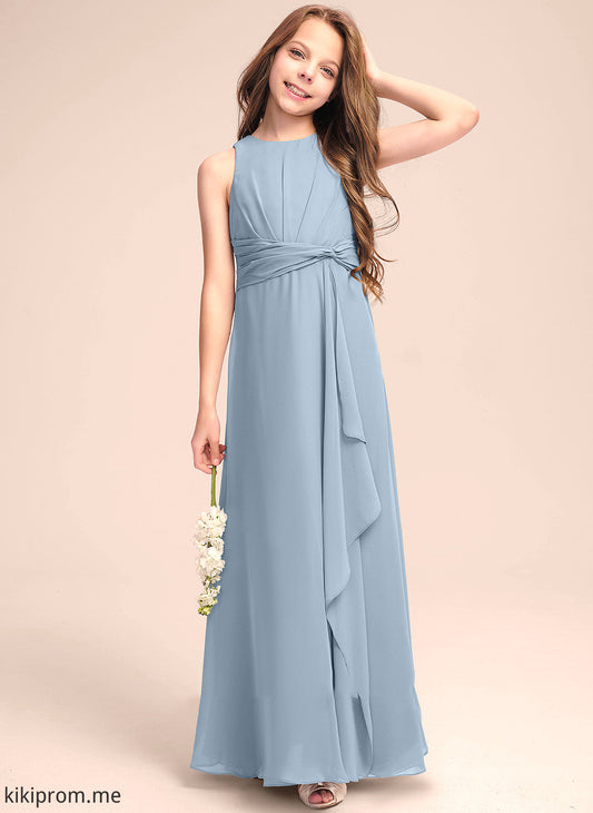 With Neck Chiffon Tatiana Scoop Junior Bridesmaid Dresses Cascading A-Line Floor-Length Ruffles