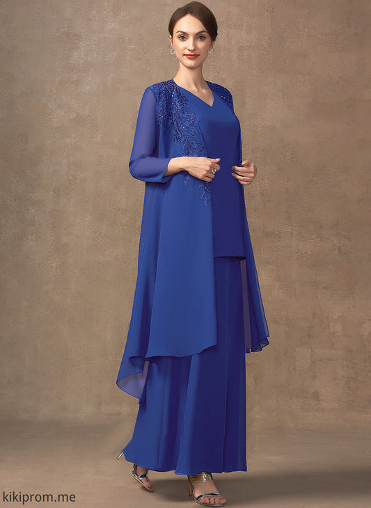 A-Line of Bride Chiffon Dress Ankle-Length Nita Mother V-neck the Mother of the Bride Dresses