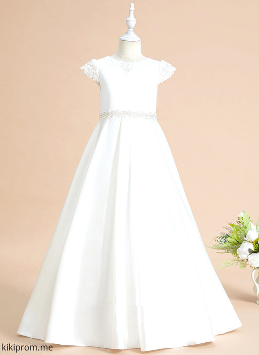 Dress Ball-Gown/Princess Scoop Satin Flower Girl Flower Girl Dresses Floor-length Sleeves Short Micah - Lace/Beading/Bow(s) With Neck