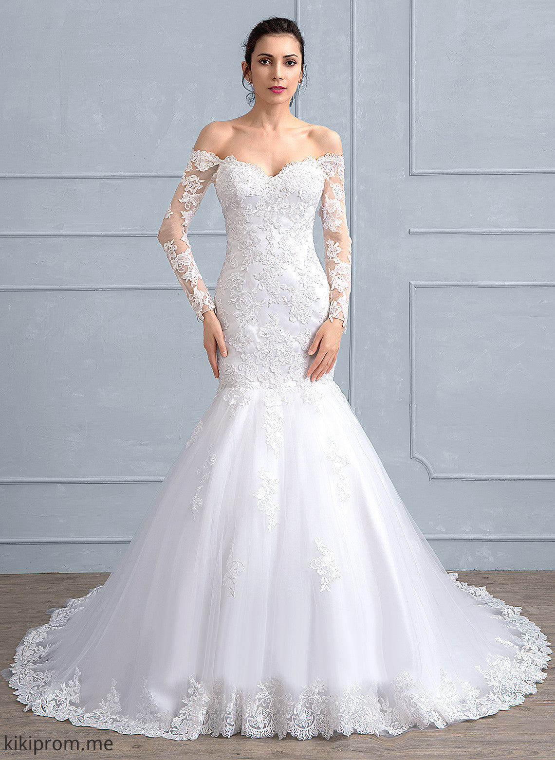 Beading Lace Dress Sequins Off-the-Shoulder Tulle Train Wedding Dresses Emmalee Trumpet/Mermaid Court With Wedding