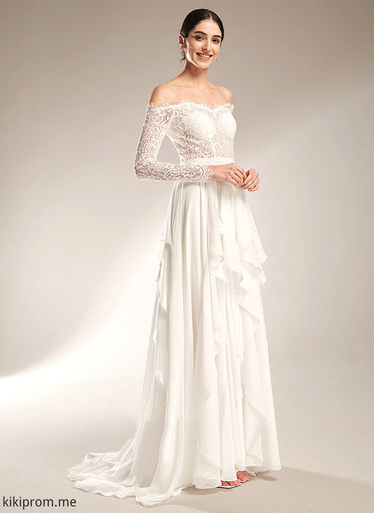 A-Line Court Wedding Dresses Train Chiffon Wedding With Lace Off-the-Shoulder Aaliyah Ruffle Dress