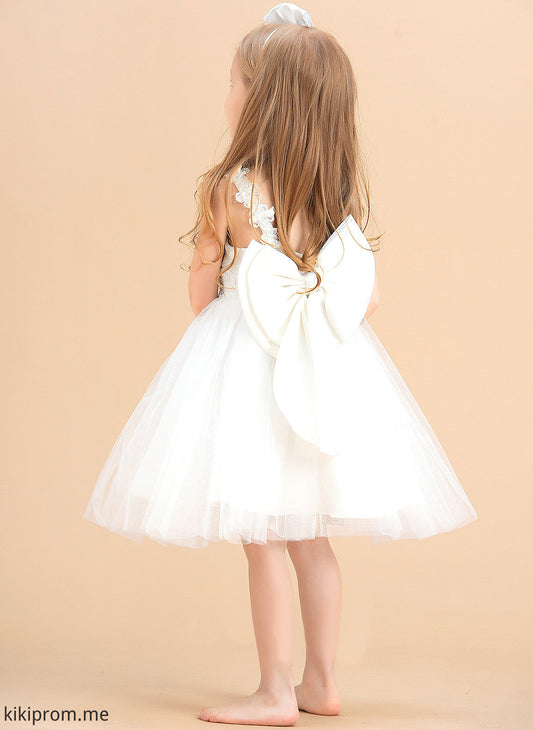 Dress Camilla Knee-length Flower(s)/V Scoop Neck Flower Girl Dresses Girl - Sleeveless Back With A-Line Satin/Tulle/Lace Flower