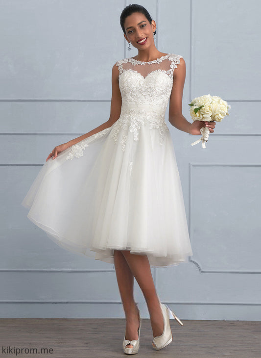 A-Line Wedding Dresses Tulle Lace Diana Dress Illusion Ruffle Wedding With Asymmetrical