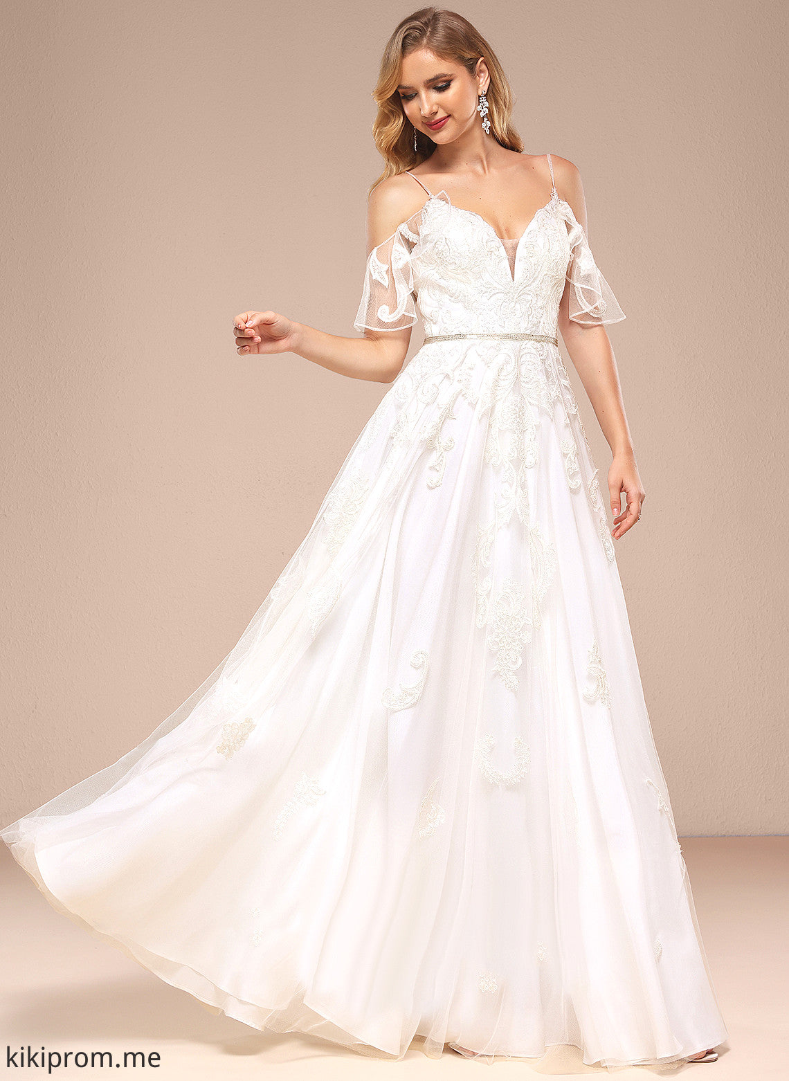 Sequins Tulle Beading Floor-Length Shoulder A-Line Lace Dress Wedding Roberta With Cold Wedding Dresses