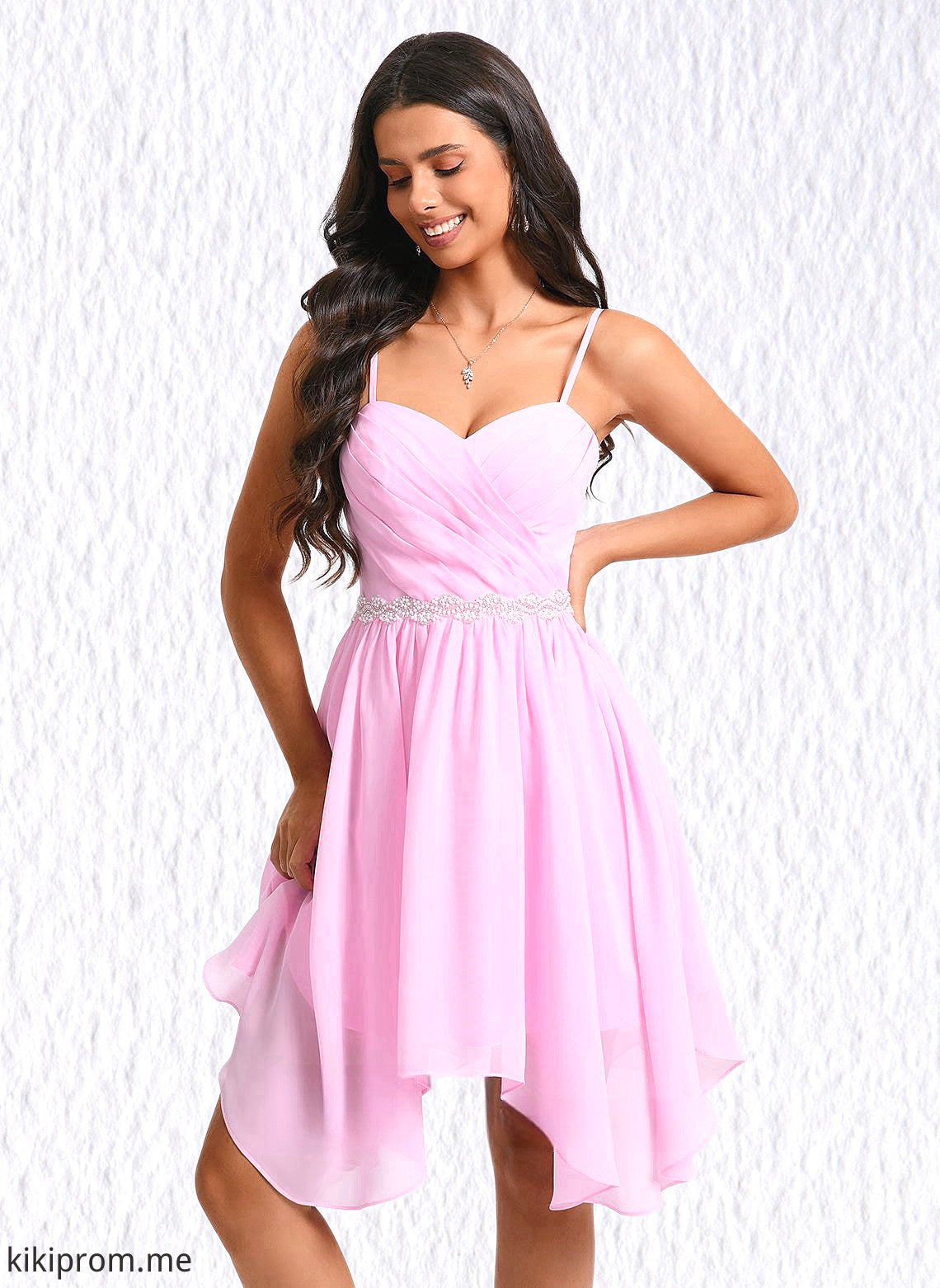 Rosa A-line Sweetheart Asymmetrical Chiffon Homecoming Dress With Beading HFP0025690