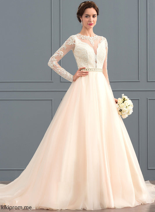 With Amirah Scoop Train Wedding Dresses Wedding Tulle Dress Chapel Ball-Gown/Princess Neck Beading