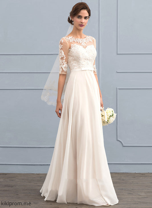 Sequins Illusion Bow(s) Lace Floor-Length Wedding Beading Chiffon Wedding Dresses With A-Line Ana Dress