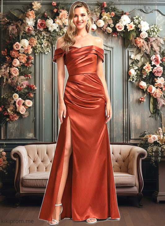 Ashtyn A-line Off the Shoulder Floor-Length Stretch Satin Bridesmaid Dress HFP0025757