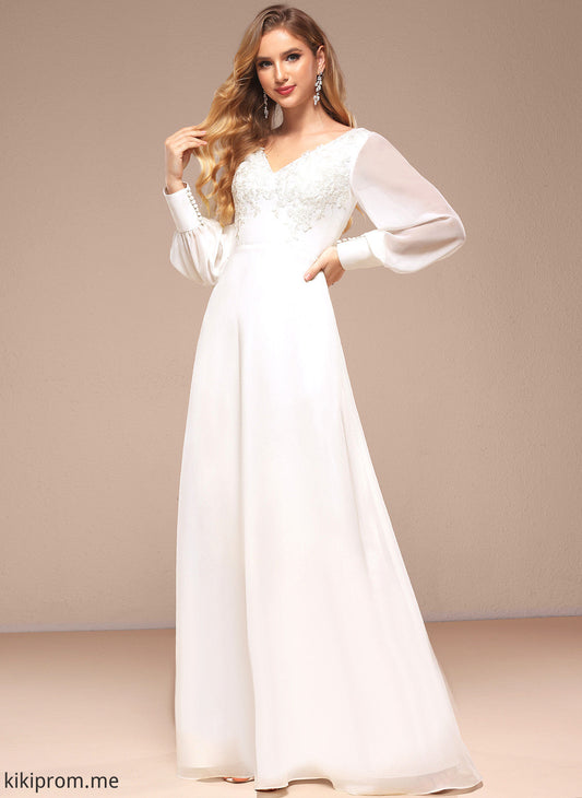 With A-Line V-neck Sequins Wedding Hortensia Wedding Dresses Floor-Length Chiffon Lace Dress