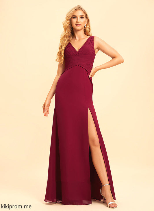 Fabric Length Floor-Length Silhouette Embellishment SplitFront V-neck Neckline Trumpet/Mermaid Marin A-Line/Princess Floor Length Bridesmaid Dresses