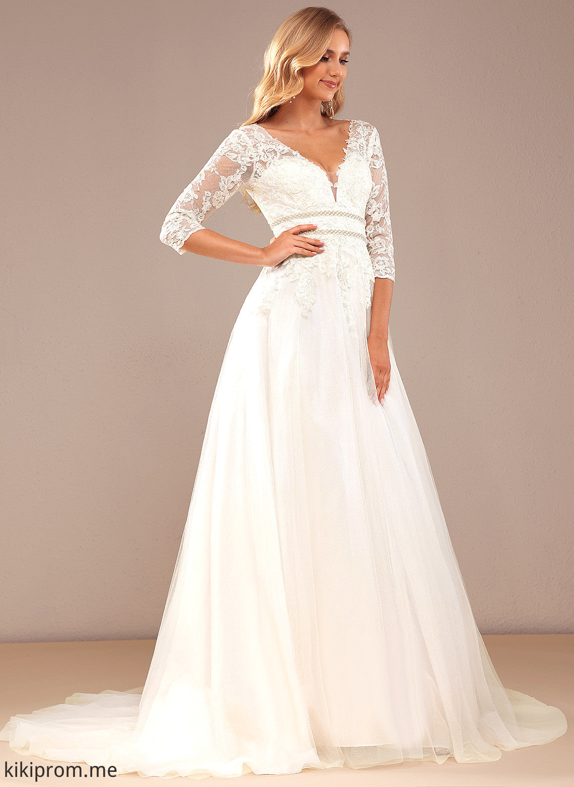 Lace Ball-Gown/Princess Beading Court With Wedding Dresses Lace Dress Tulle Hope V-neck Sequins Train Wedding