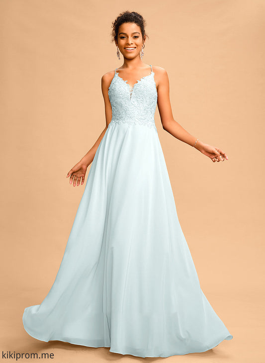 A-Line Chiffon Prom Dresses Sequins With Alma V-neck Floor-Length