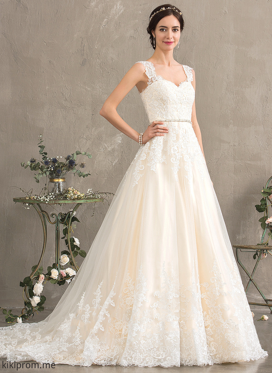 Ball-Gown/Princess Tulle Alanna Court Sweetheart Lace Train Dress Wedding Dresses Wedding Sequins With Beading