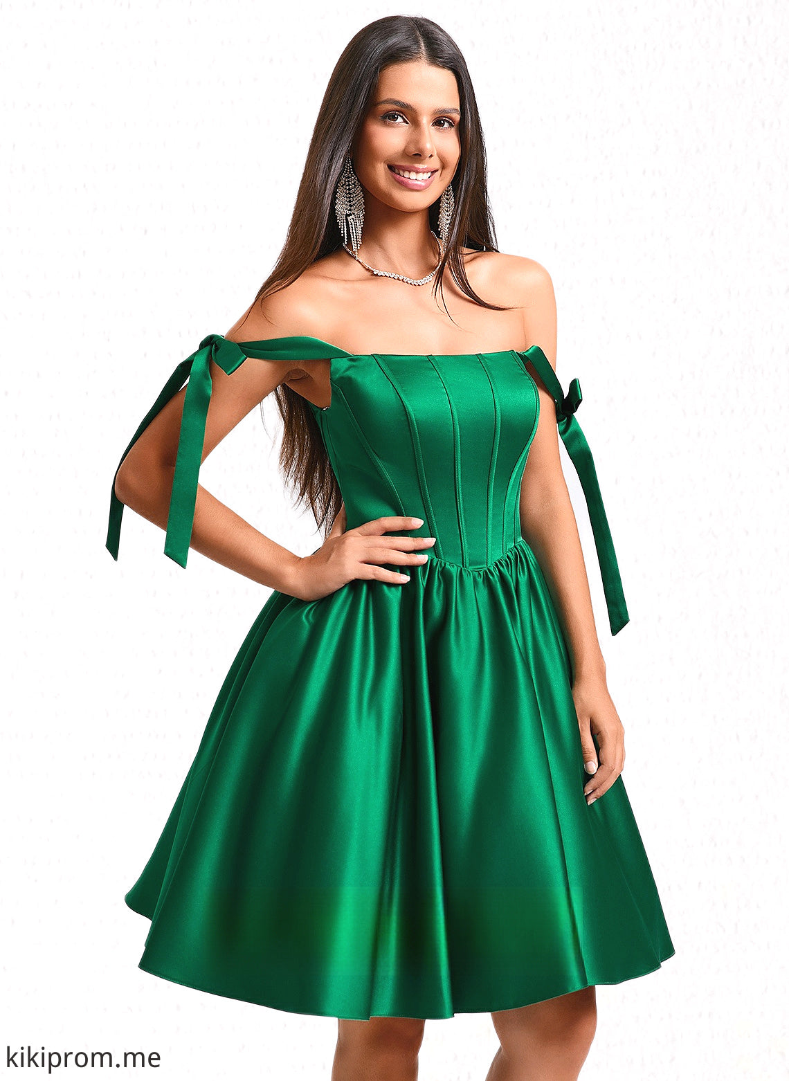 Alanna Ball-Gown/Princess Straight Short Satin Homecoming Dress With Bow HFP0025645