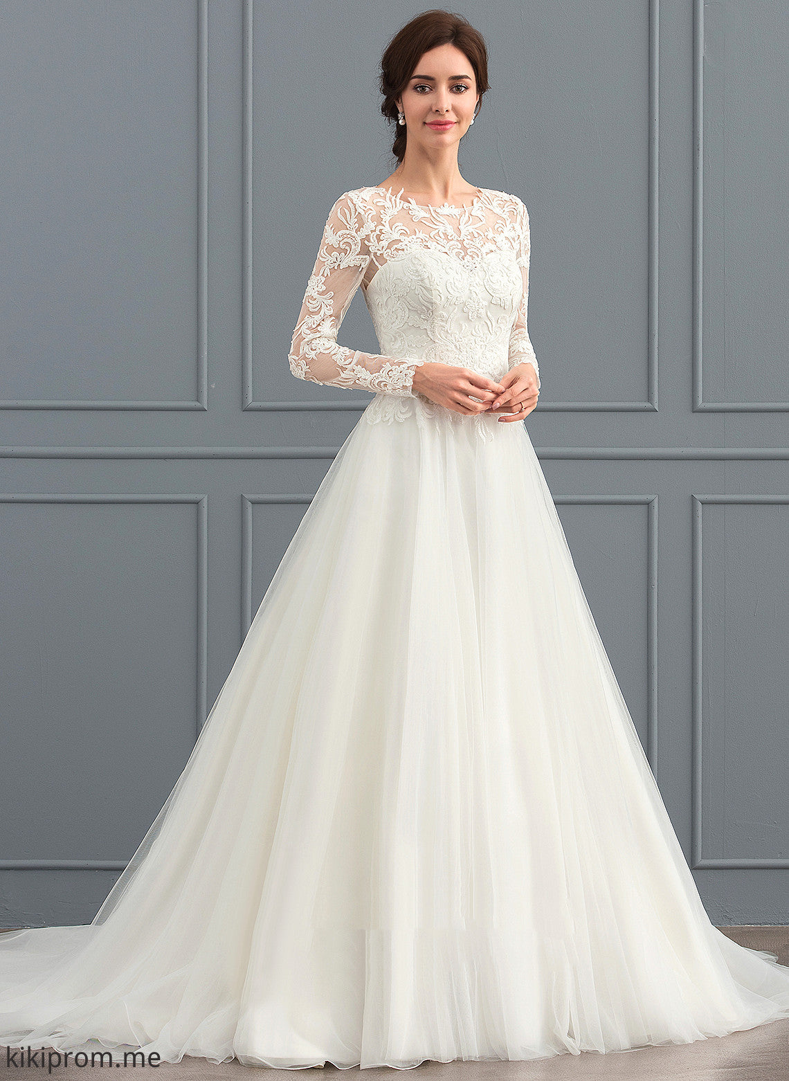 Ball-Gown/Princess Lace Train Sweep Dress Trudie Wedding Wedding Dresses Tulle