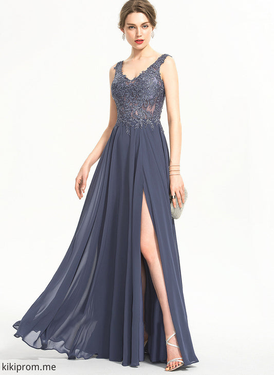 With Chiffon Sequins Split V-neck A-Line Prom Dresses Beading Front Ciara Floor-Length