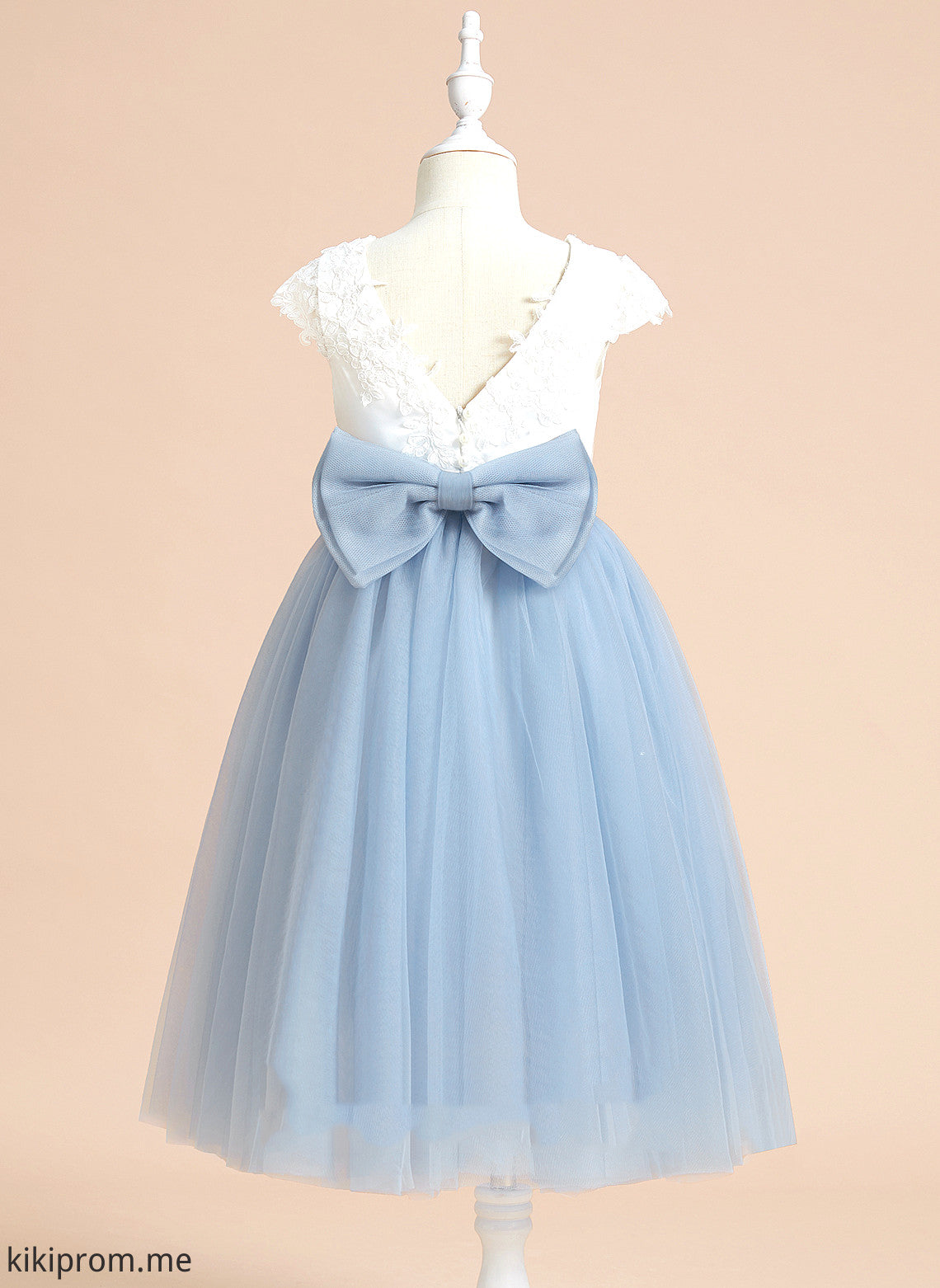 Scoop Girl Libby Flower Sleeveless Neck Dress - A-Line Satin/Tulle Flower Girl Dresses Lace/Bow(s) With Tea-length