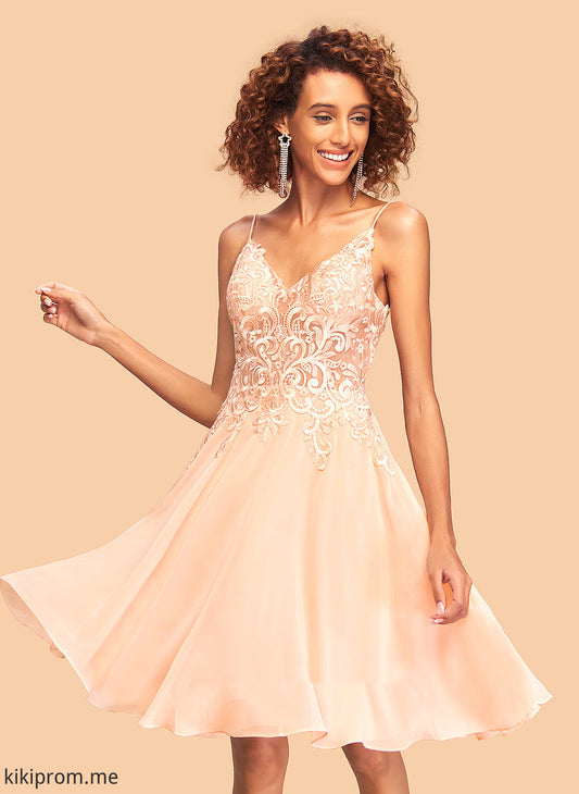 With Litzy Lace Knee-Length V-neck Chiffon A-Line Homecoming Dresses Homecoming Dress