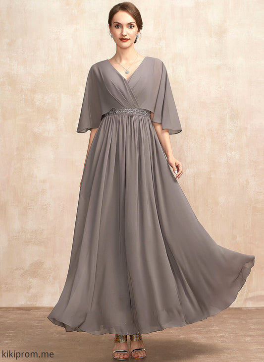 of Ankle-Length A-Line Chiffon Mother Beading Bride Dress Ruffle Mother of the Bride Dresses the V-neck With Bianca