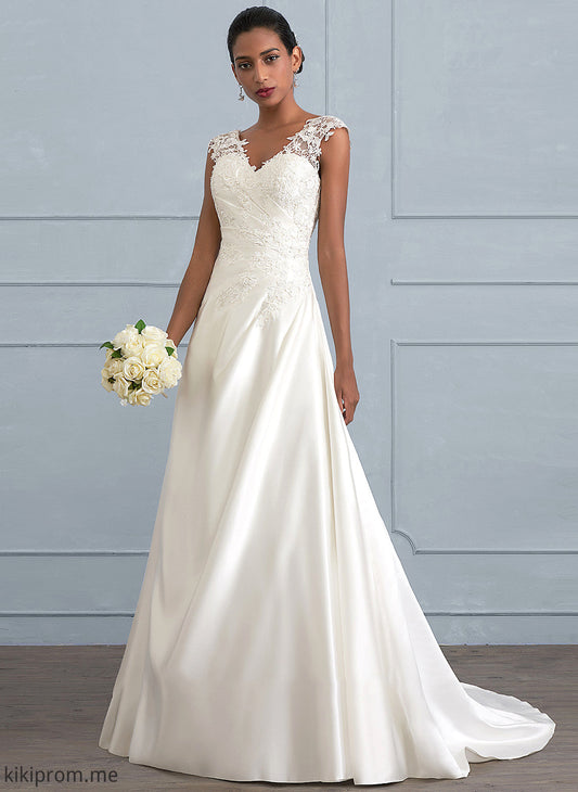 With Sequins Sweep Ball-Gown/Princess Dress Beading Ruffle Shaniya Wedding Dresses Train V-neck Wedding Satin