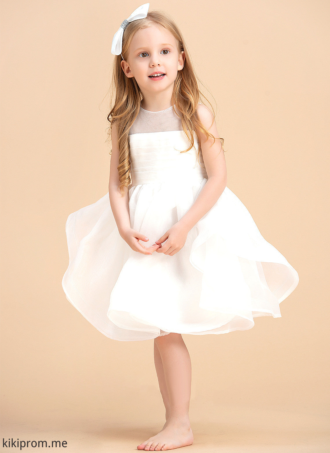 Neck Girl Scoop Flower Girl Dresses - Knee-length V Organza Sleeveless With Flower Dress Back Jode Ball-Gown/Princess