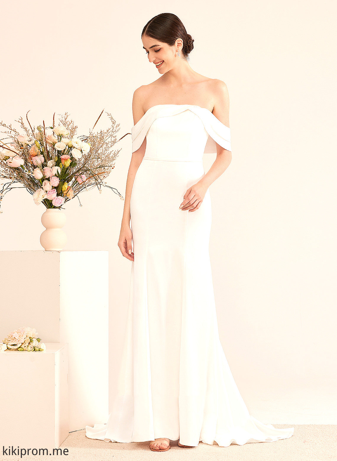 Off-the-Shoulder Wedding With Dress Wedding Dresses Sweep Trumpet/Mermaid Train Satin Ruffle Rebekah