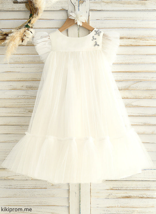 Girl Emmalee With Neck Scoop Ruffles Dress Sleeveless Satin/Tulle - Knee-length Flower Flower Girl Dresses A-Line