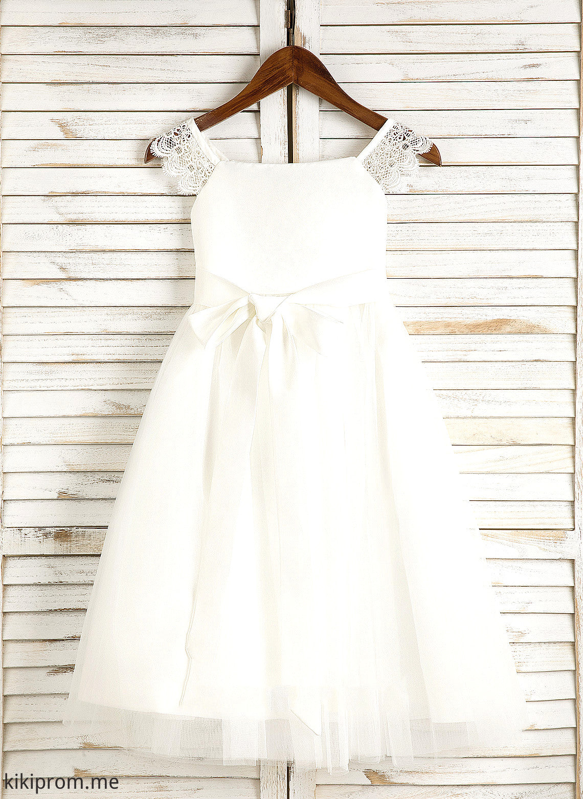 Tea-length Neckline Sleeveless Dress Flower Girl Mariah Flower Girl Dresses Square Lace/Sash - A-Line With Satin/Tulle