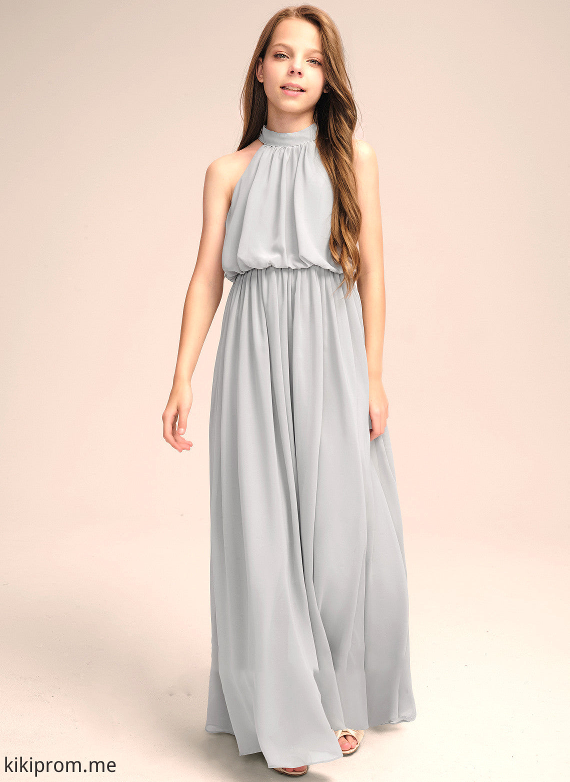 With Floor-Length Ruffle Camille A-Line High Chiffon Neck Junior Bridesmaid Dresses