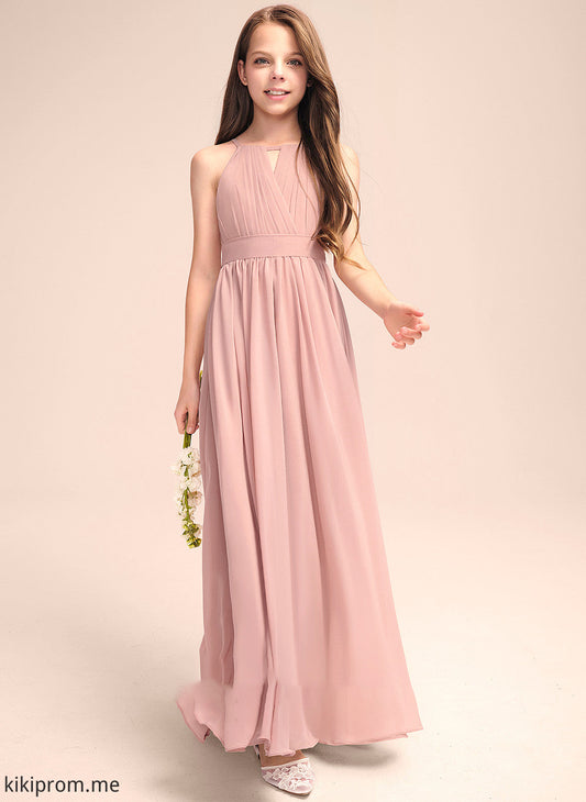 With Junior Bridesmaid Dresses Bow(s) Ruffle Chiffon Neck A-Line Ariel Floor-Length Scoop