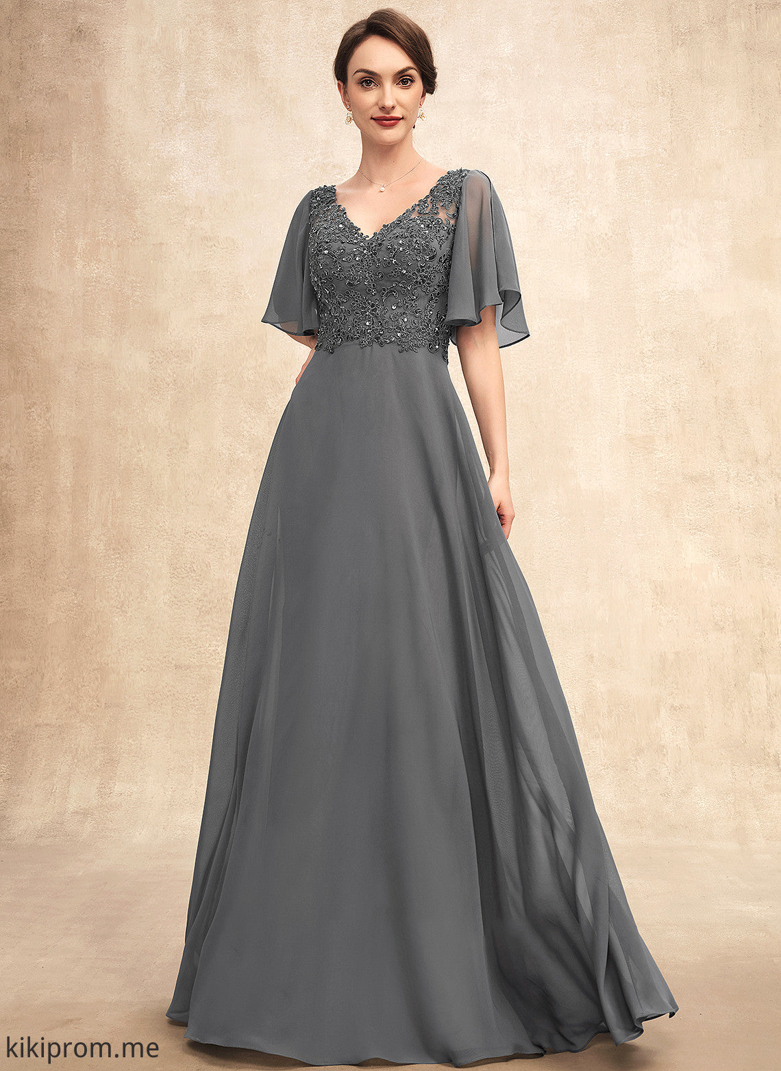 Beading V-neck Mother of the Bride Dresses Reyna Dress of With Mother Chiffon Sequins the Lace Floor-Length A-Line Bride