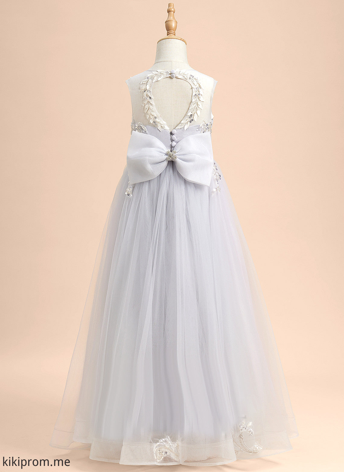 With Floor-length Sleeveless Janiyah Beading/Sequins/Bow(s) Neck Dress - Flower A-Line Girl Scoop Tulle Flower Girl Dresses