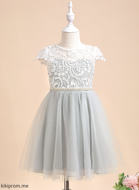 A-Line With Sleeves Flower Girl Dresses - Scalloped Neck Ariana Knee-length Flower Short Dress Girl Lace/Beading/Sequins Tulle