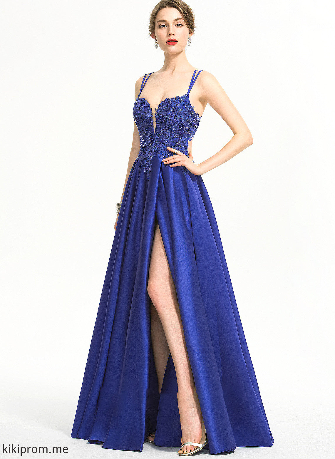 With Floor-Length Satin V-neck Giuliana Prom Dresses Split Front Ball-Gown/Princess Sequins