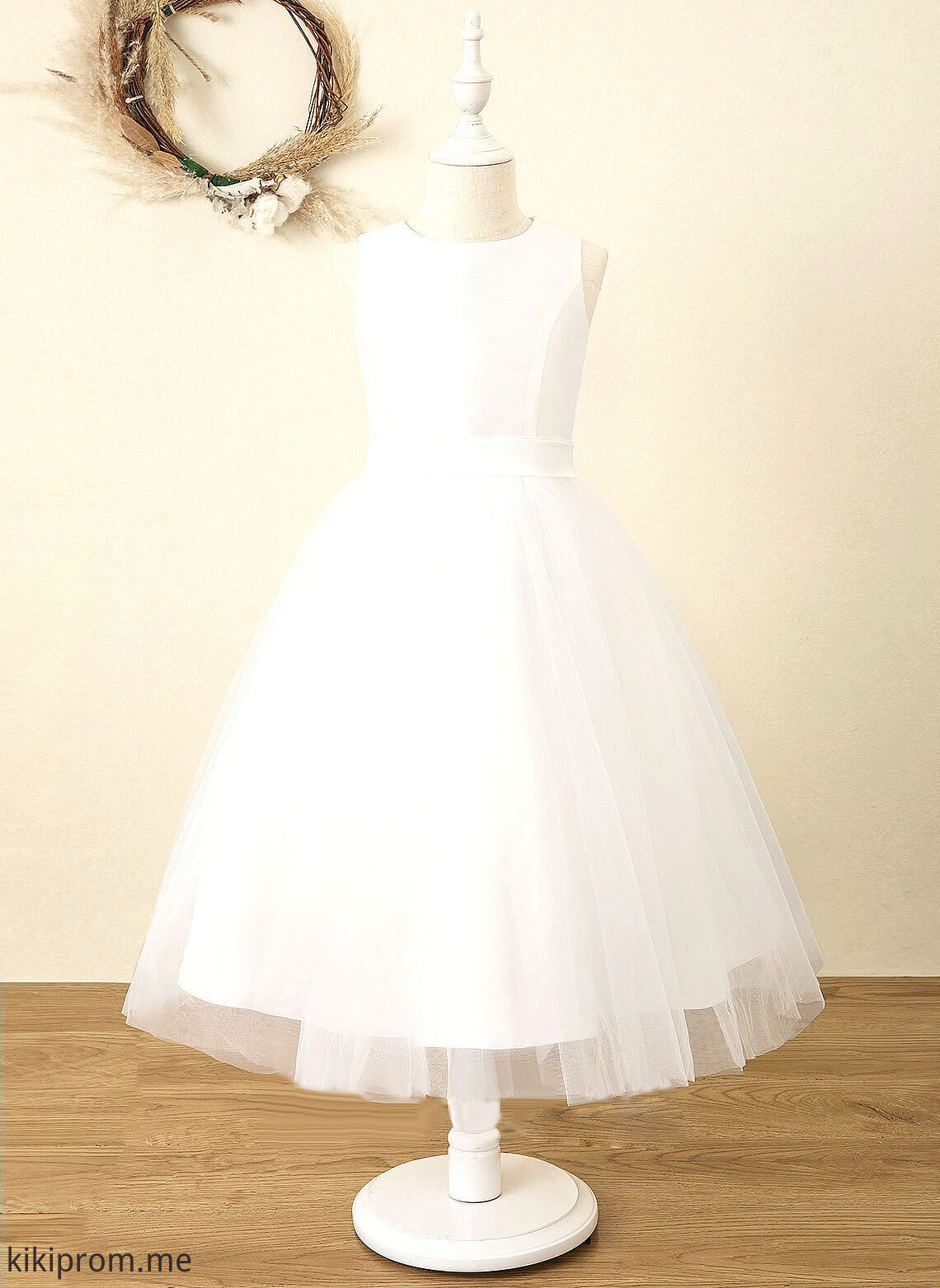 A-Line Sleeveless Neck Scoop Satin/Tulle Girl Flower Dress Frances Tea-length Flower Girl Dresses -