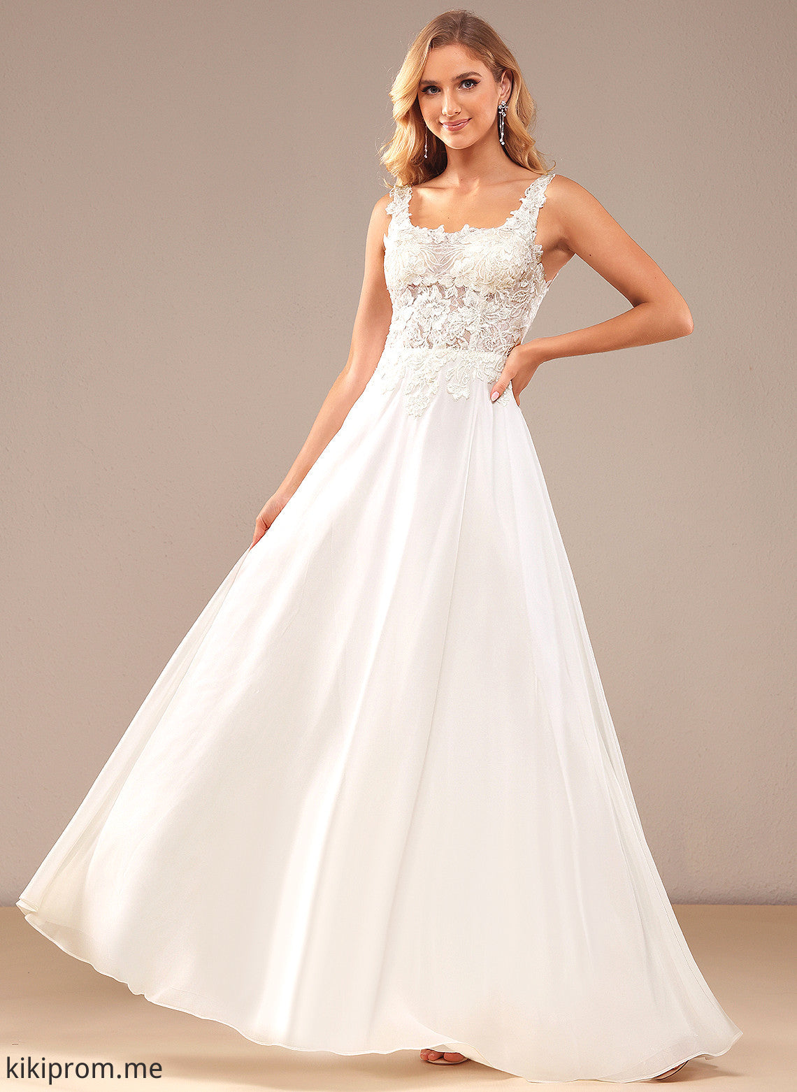 Chiffon Square Wedding With Dress Madalyn A-Line Lace Floor-Length Sequins Wedding Dresses